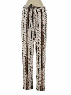 White House Black Market Beige & Brown Tie-Waist Pants